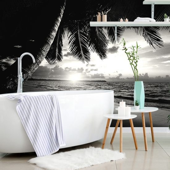 Samolepící fototapeta černobílý východ slunce na pláži v Karibiku