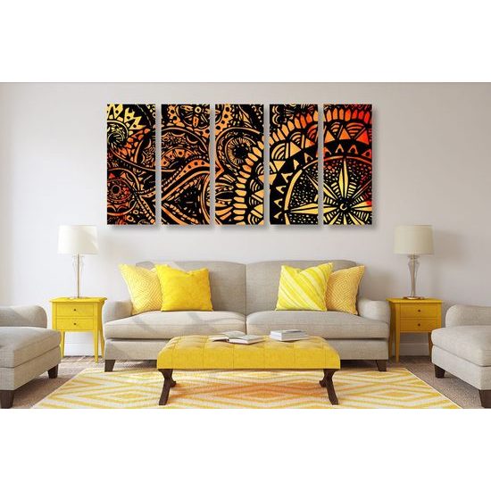 5-dílný obraz nádherně oranžová Mandala