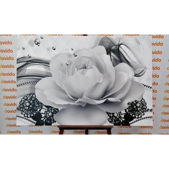 Obraz černobílá růže v elegantním provedení