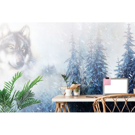 Tapeta malba vlka v zimní přírodě