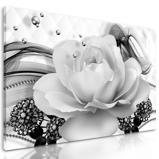 Obraz černobílá růže v elegantním provedení