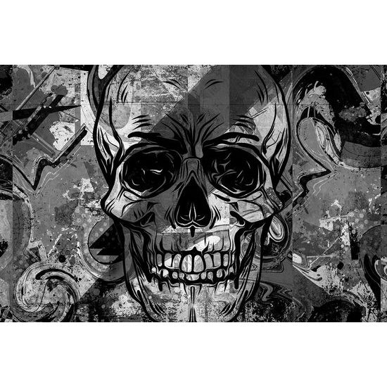 Originální černobílá tapeta lebka v graffiti stylu