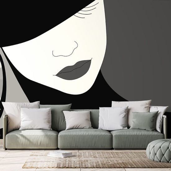 Samolepící tapeta tajemná žena v klobouku v černobílém provedení