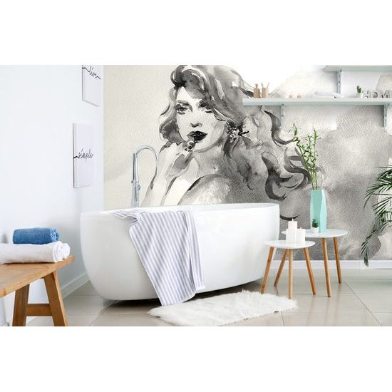 Tapeta černobílý portrét dámy v akvarelovém provedení