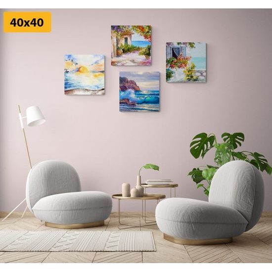 Set obrazů malba přímořského města