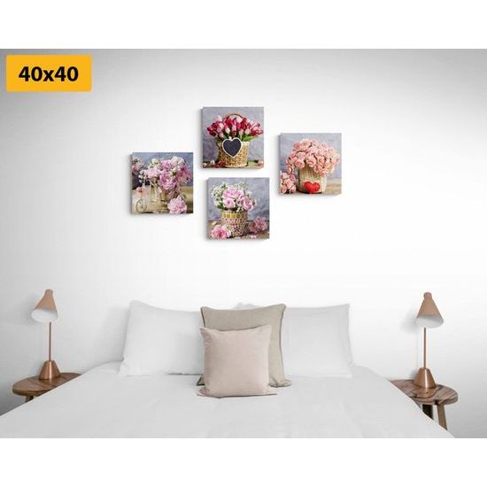 Set obrazů květiny s vintage nádechem