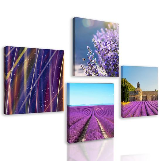 Set obrazů levandulová pole s krásnou abstrakcí