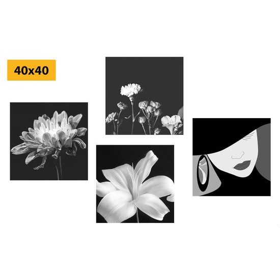 Set obrazů ženská něžnost v černobílém provedení