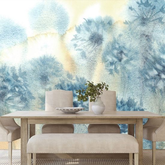 Samolepící tapeta akvarelová malba pampelišky v odstínech modré