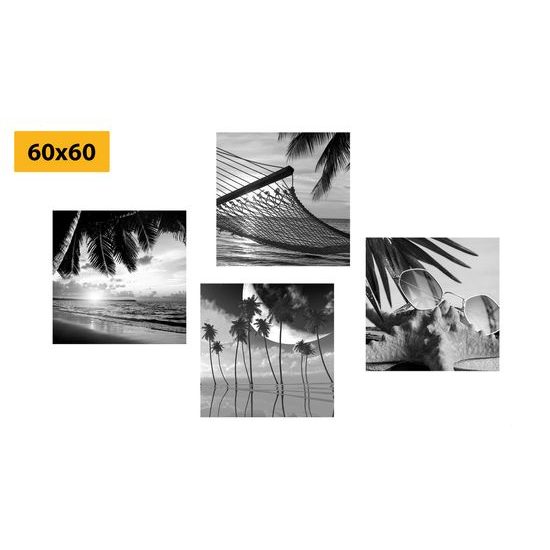 Set obrazů černobílé zákoutí pláže