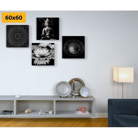 Set obrazů klidný Buddha v černobílém provedení