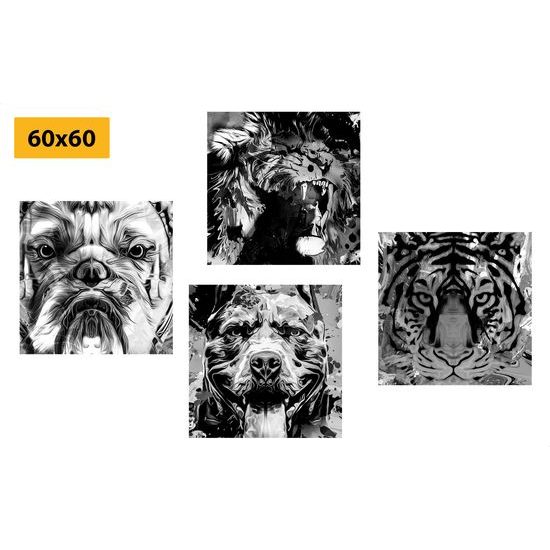 Set obrazů abstraktní zvířata v černobílém provedení