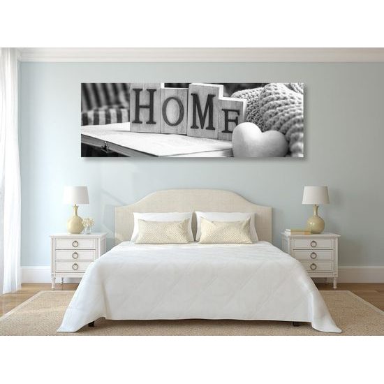 Obraz zátiší s nápisem Home v černobílém provedení