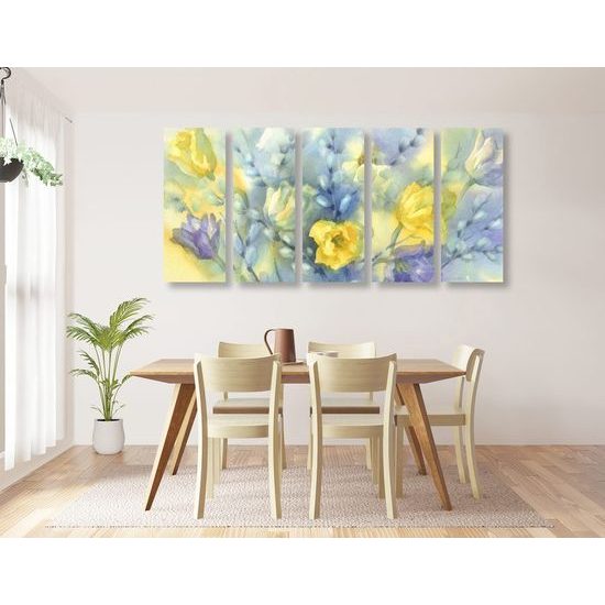 5-dílný obraz krásné tulipány v akvarelovém provedení