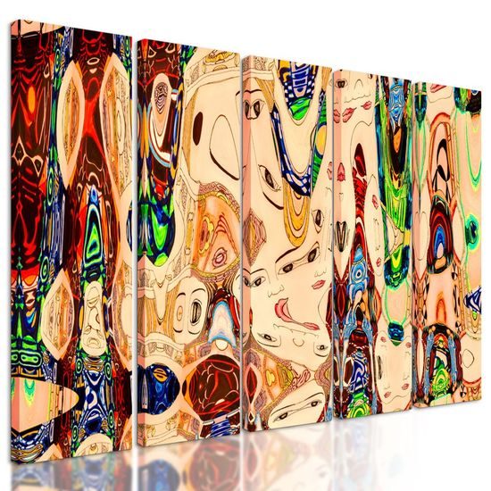 5-dílný obraz barevná abstrakce tváří