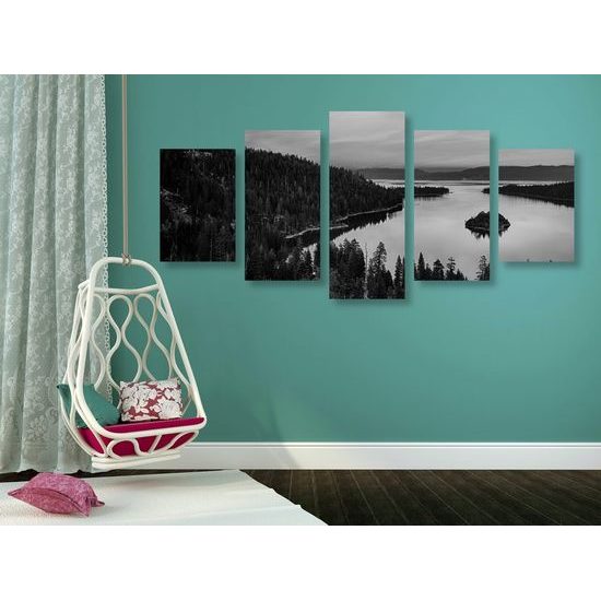 5-dílný obraz letní západ slunce v černobílém provedení