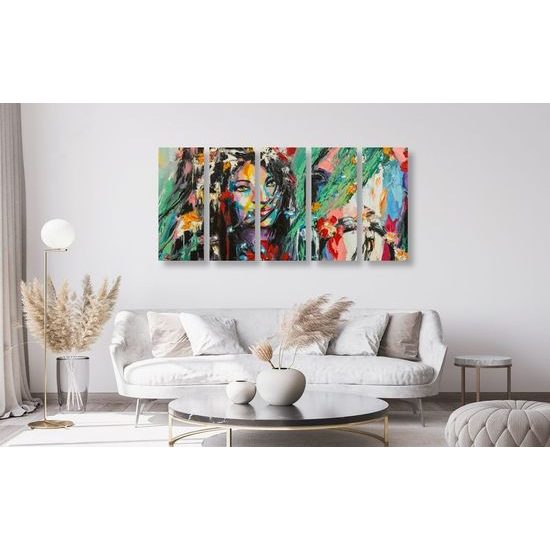 5-dílný obraz malba dívky s koněm