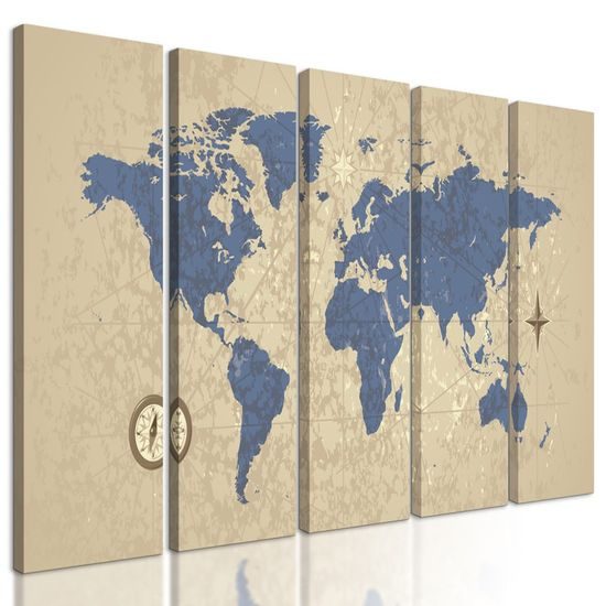 5-dílný obraz vintage mapa světa