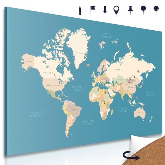 Obraz na korku jednoduchá mapa světa s vintage prvky