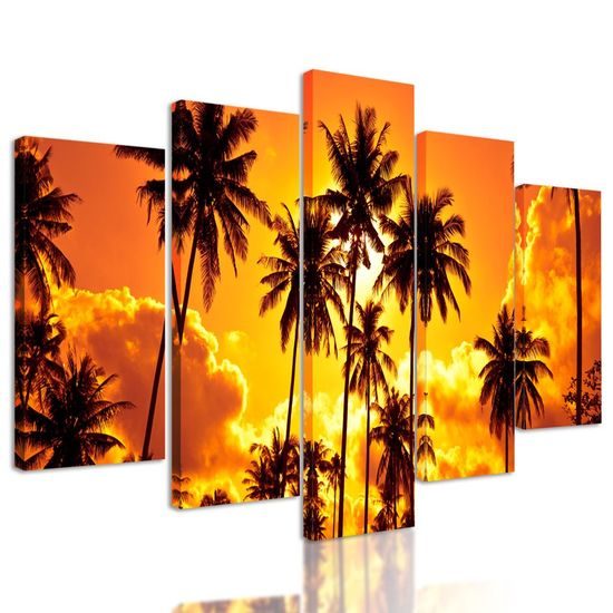 5-dílný obraz západ slunce v tropickém ráji