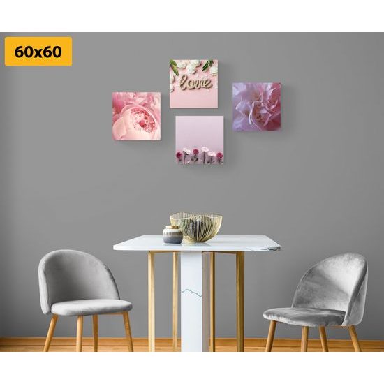 Set obrazů romantické růžové květiny