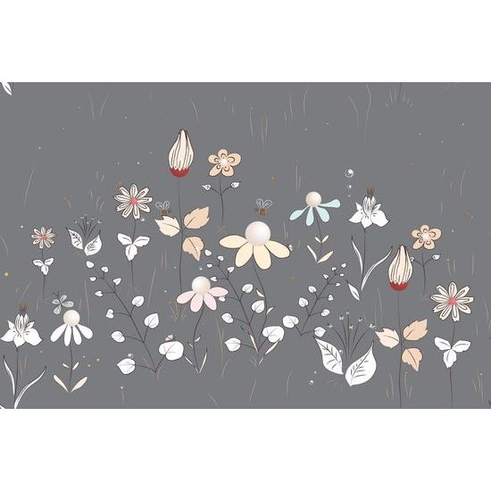 Samolepící tapeta umělecká louka na šedém pozadí