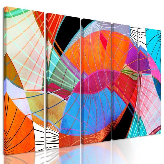 5-dílný obraz abstrakce tvarů v pestrobarevném provedení