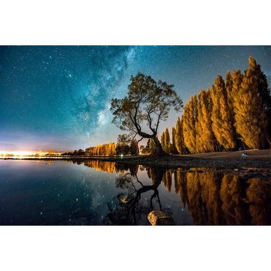 Samolepící fototapeta hvězdná obloha nad jezerem