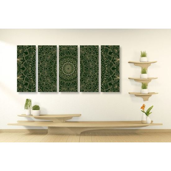 5-dílný obraz zelená detailní Mandala