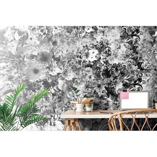Zajímavá tapeta rozmanitost květin v černobílém provedení