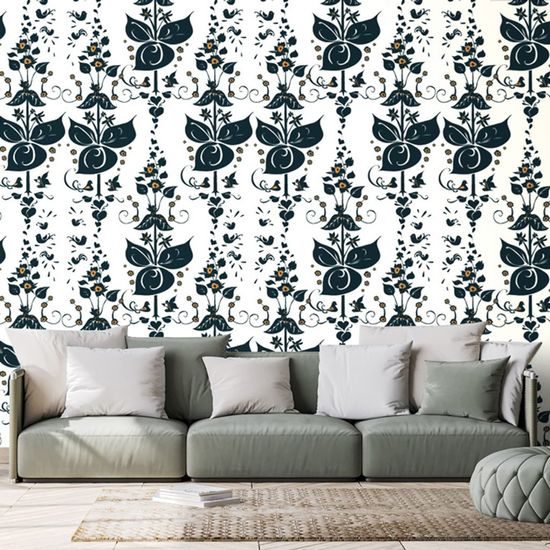 Tapeta jemné květinové liány v tmavém provedení