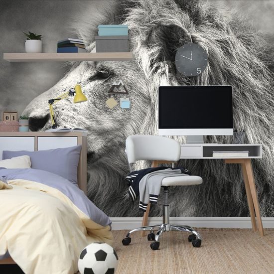 Samolepící fototapeta černobílá hlava lva