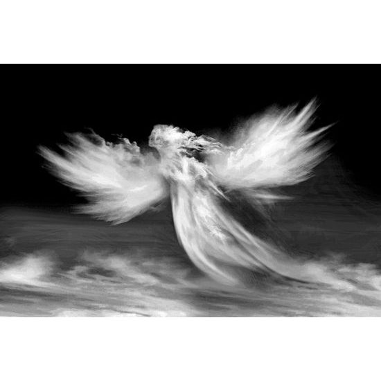 Zajímavá černobílá samolepící tapeta fascinující oblak anděla