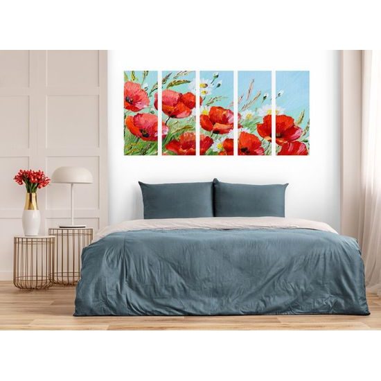5-dílný obraz malba divokých máků