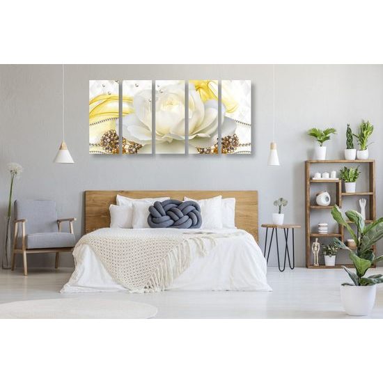 5-dílný obraz luxusní květ s perlami