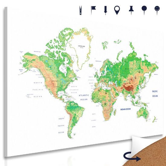 Obraz na korku mapa světa na bílém pozadí