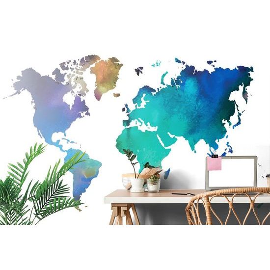 Samolepící tapeta akvarelová mapa světa