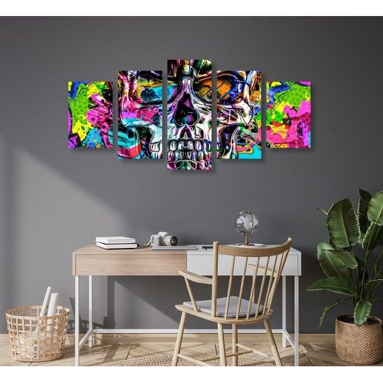 5-dílný obraz pop art lebka