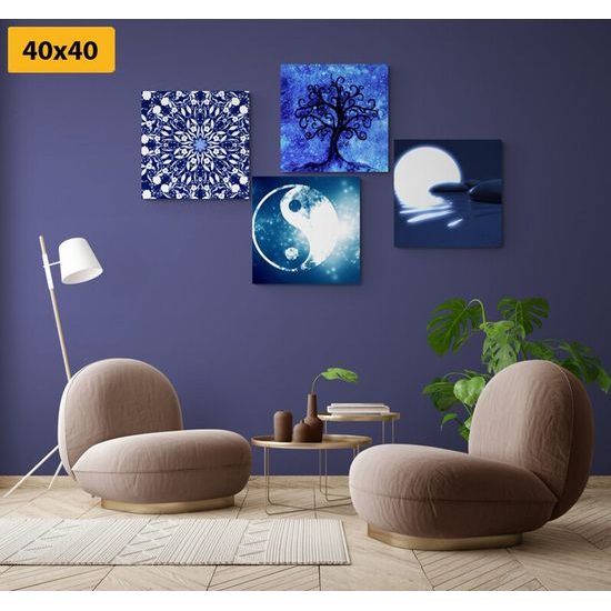 Set obrazů harmonie na modrém pozadí