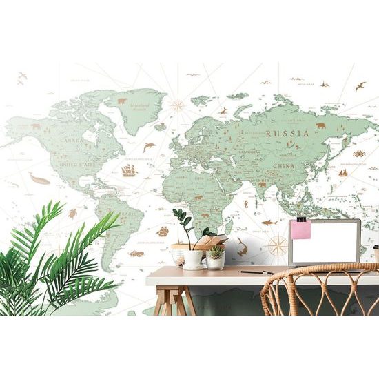 Samolepící tapeta mapa světa s historickým nádechem v zeleném provedení