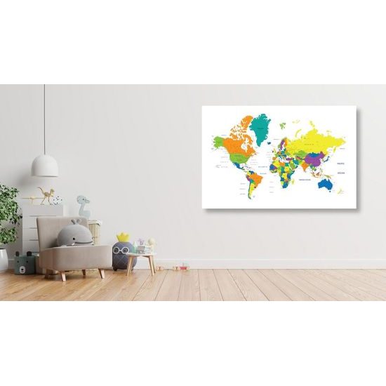 Obraz na korku barevně rozlišená mapa světa