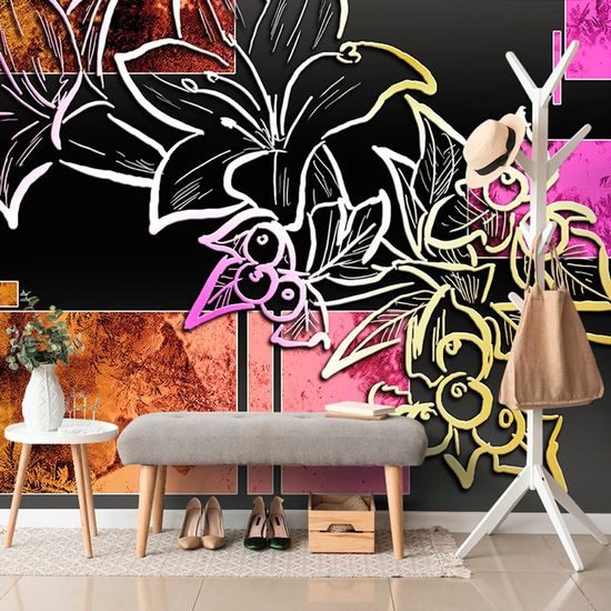 Samolepící tapeta kresba květin na abstraktním pozadí