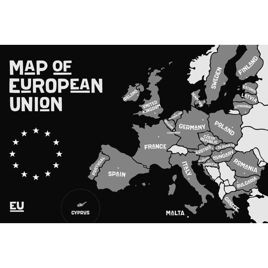 Obraz černobílá mapa Evropské unie v moderním provedení