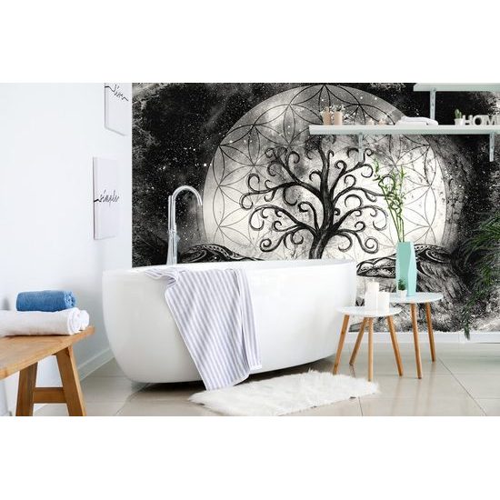 Samolepící tapeta černobílý nesmrtelný strom života