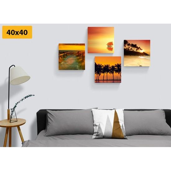 Set obrazů nádherný západ slunce na pláži