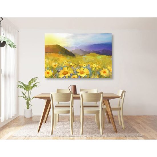 Obraz louka sedmikrásek v záři slunce