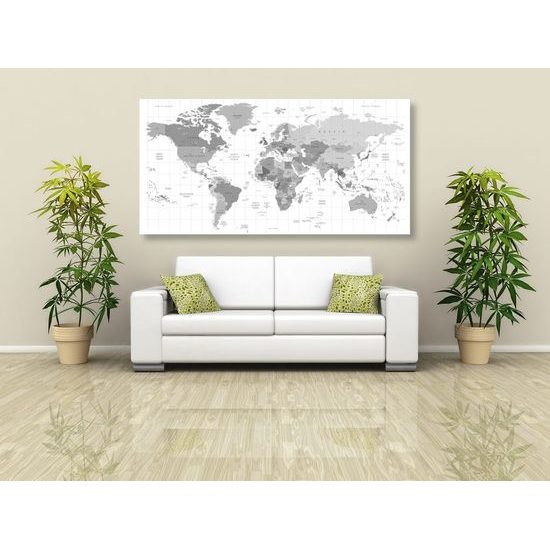Obraz přehledná šedá mapa světa na bílém pozadí