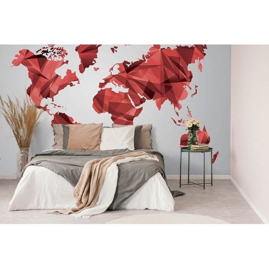 Samolepící tapeta mapa světa tovrená polygony v červeném provedení