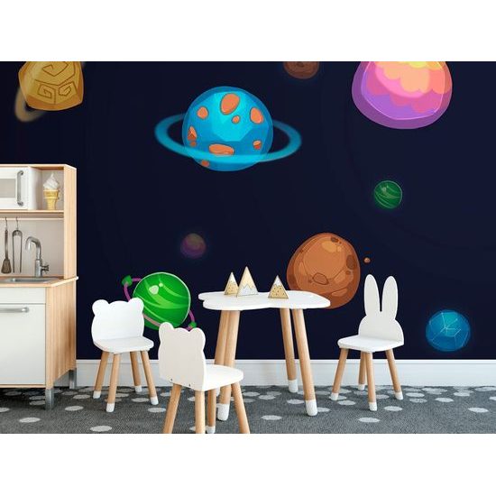 Jedinečná samolepící tapeta kreslené planetky