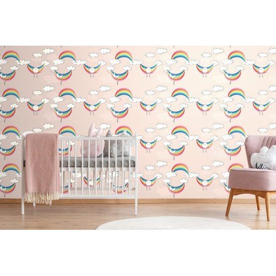 Samolepící tapeta barevné duhy mezi obláčky